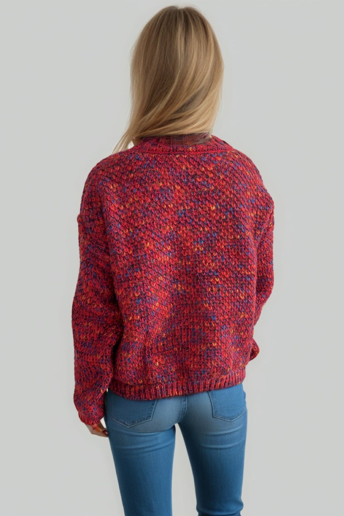 Chunky Marled Mock Neck Jumper - red - 4