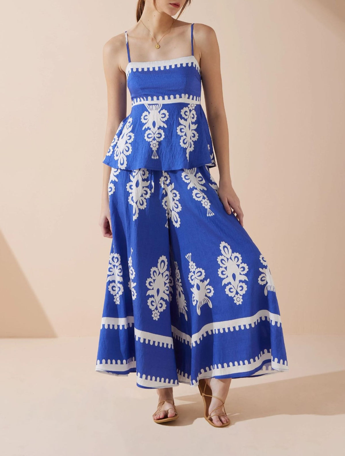 Folk Border Print Cami And Wide Leg Set - view 1