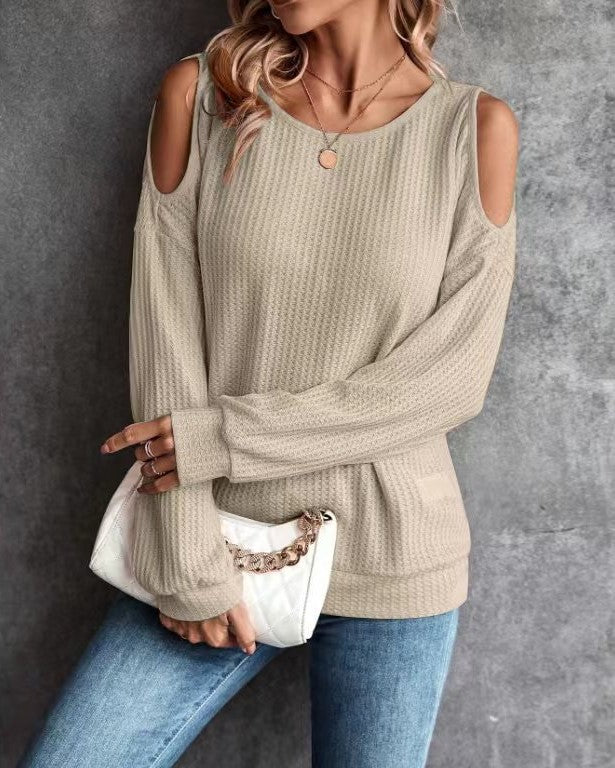 Cold Shoulder Ribbed Knit Button Back Top - view 1