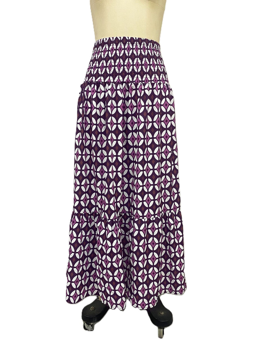 Geometric Print Smocked Waist Maxi Skirt - Purple - 1