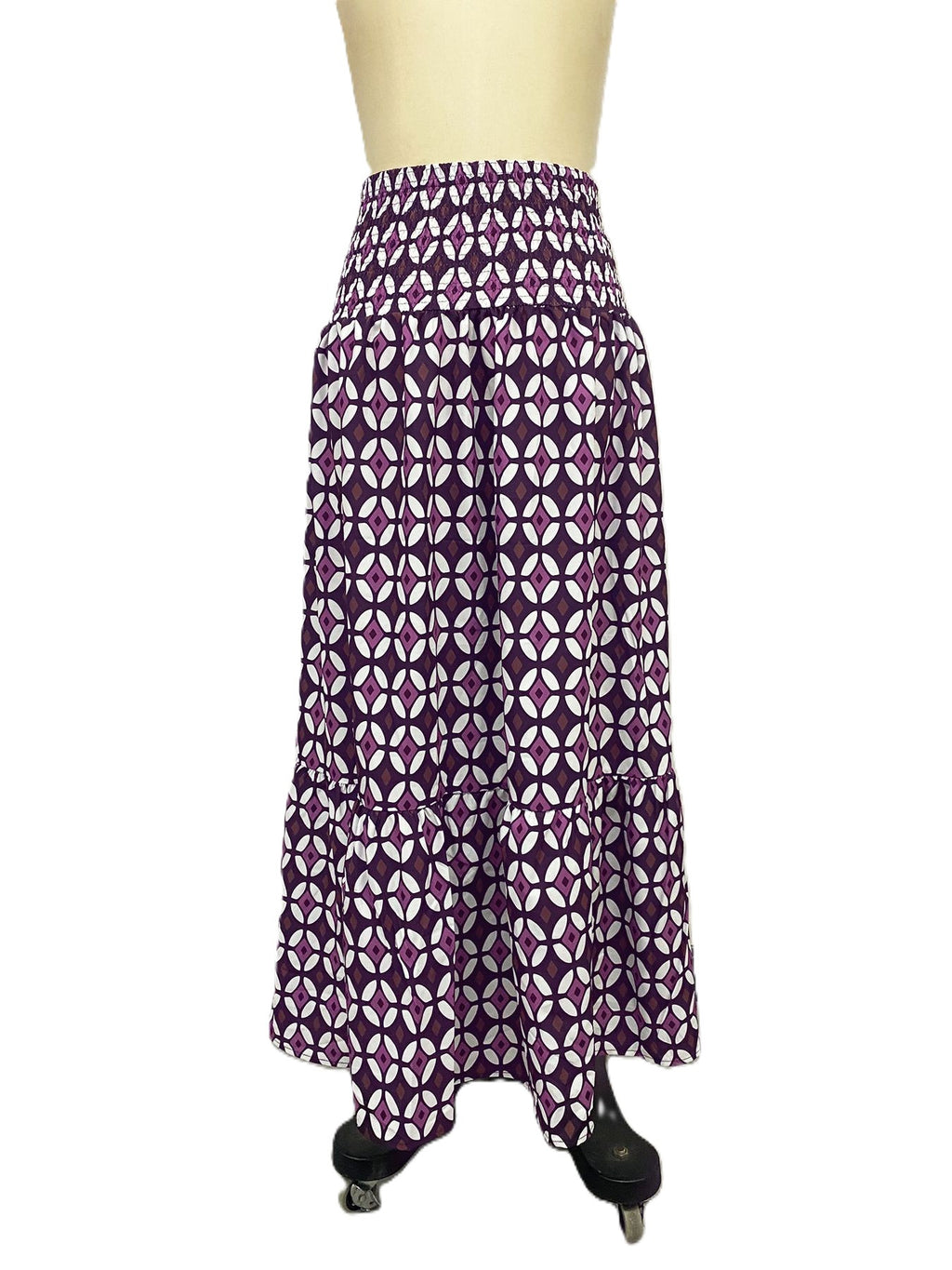 Geometric Print Smocked Waist Maxi Skirt - Purple - 2