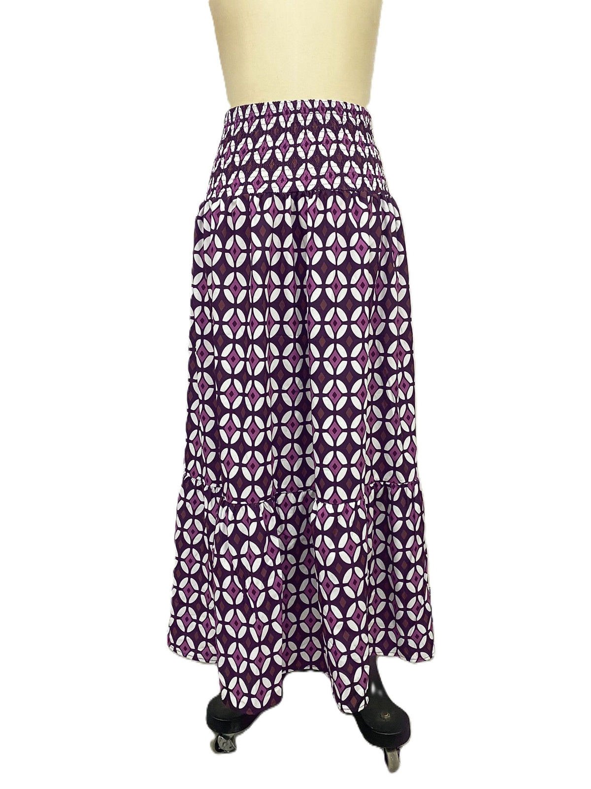 Geometric Print Smocked Waist Maxi Skirt - Purple - 2