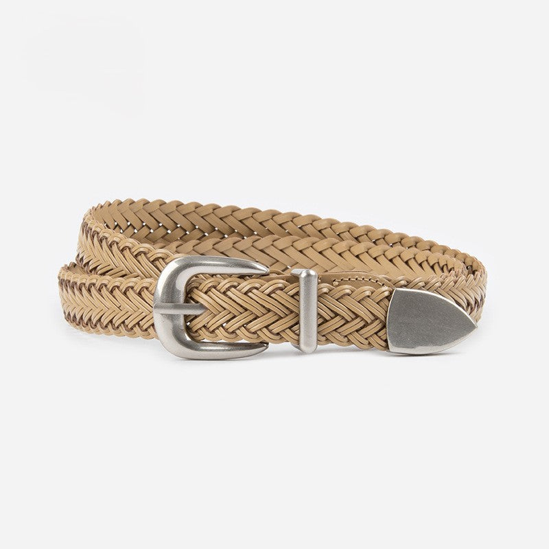 Round Braid Belt With Pointed Tip - Apricot