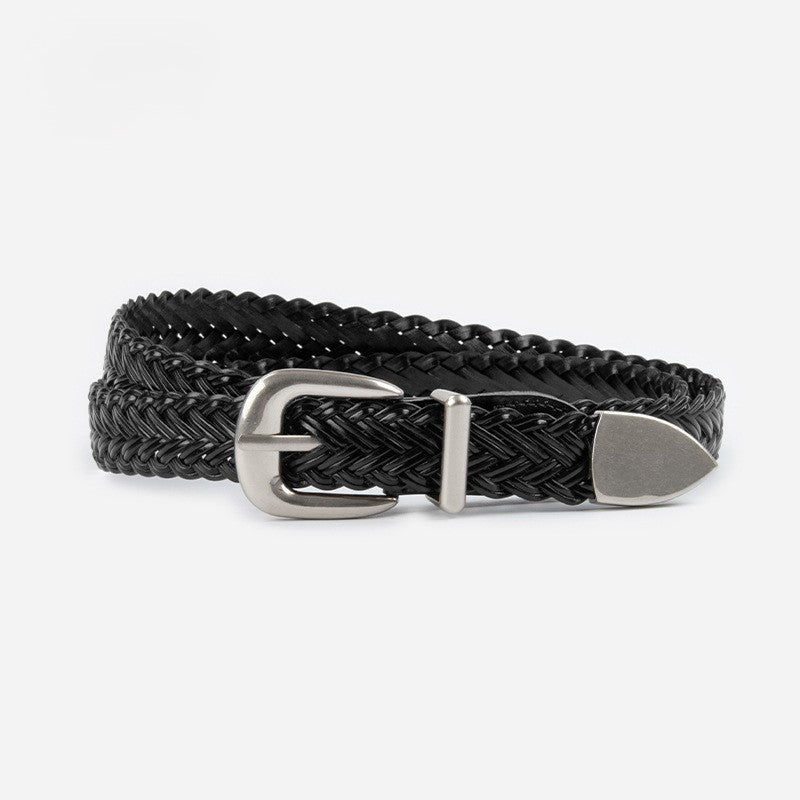 Round Braid Belt With Pointed Tip - Black