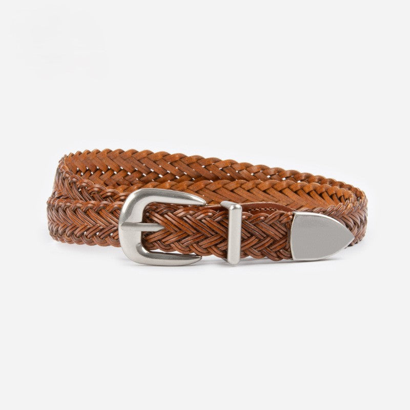 Round Braid Belt With Pointed Tip - Brown