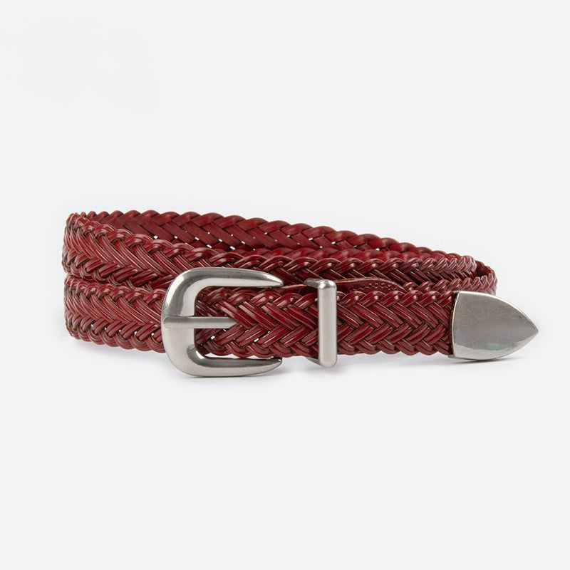 Round Braid Belt With Pointed Tip - Red