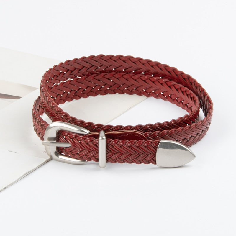 Round Braid Belt With Pointed Tip - Red - 1