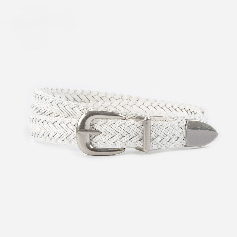 Round Braid Belt With Pointed Tip - White
