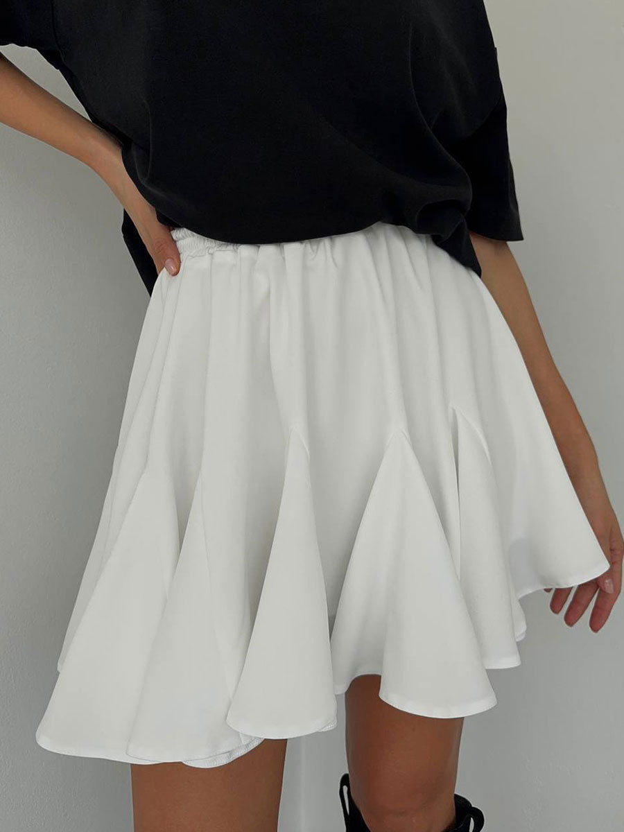 High Waisted Pleated Circle Mini Skirt - White - 1