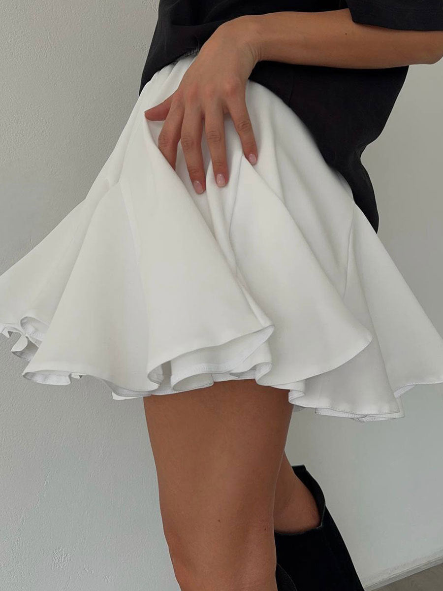 High Waisted Pleated Circle Mini Skirt - White - 2