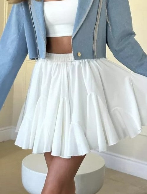 High Waisted Pleated Circle Mini Skirt - White - 3