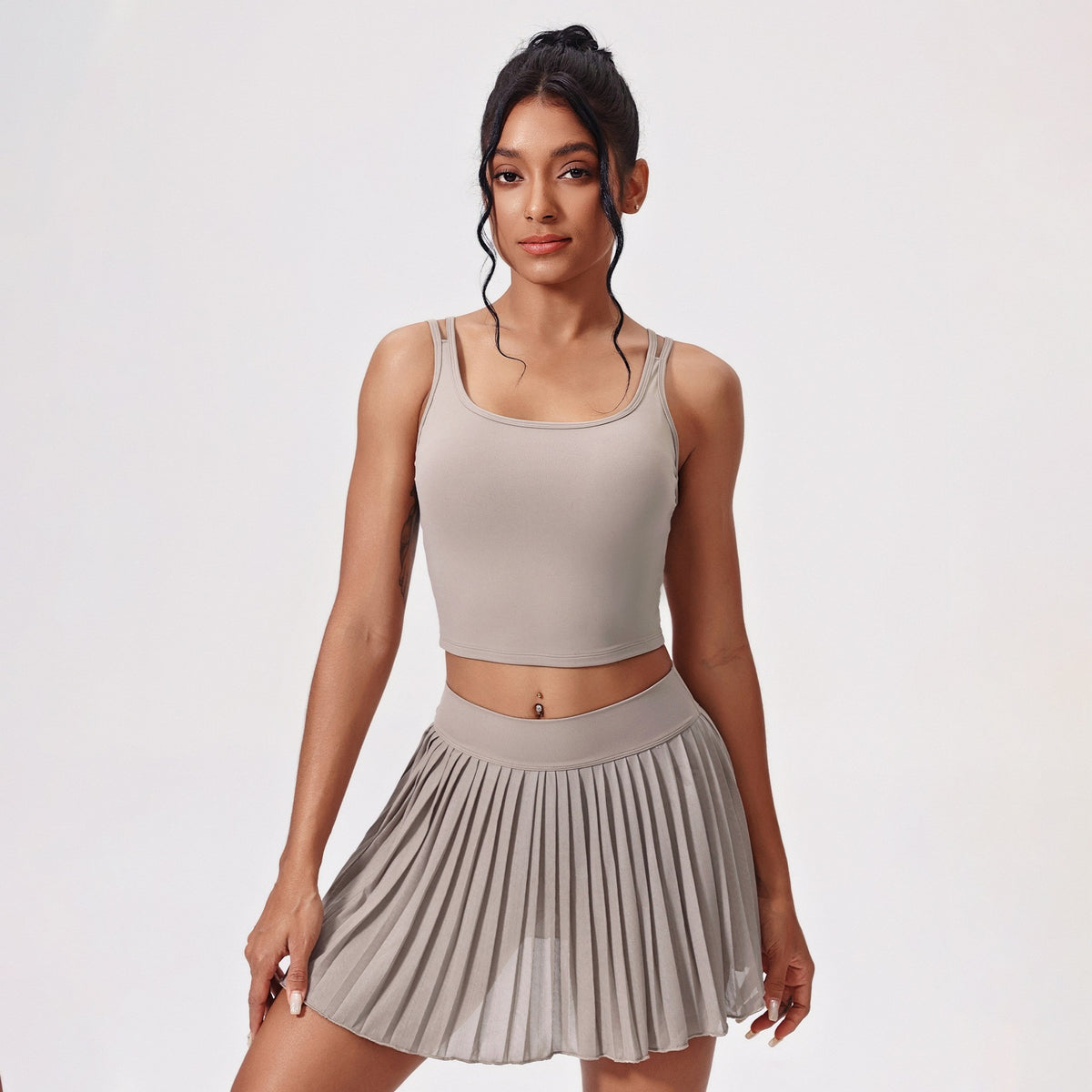 Tie Back Crop Tank and Pleated Tennis Skort Set