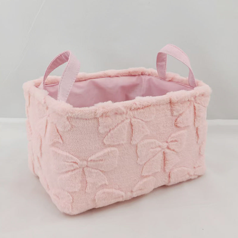 Fluffy Bow Storage Tote With Handles - Pink - 1
