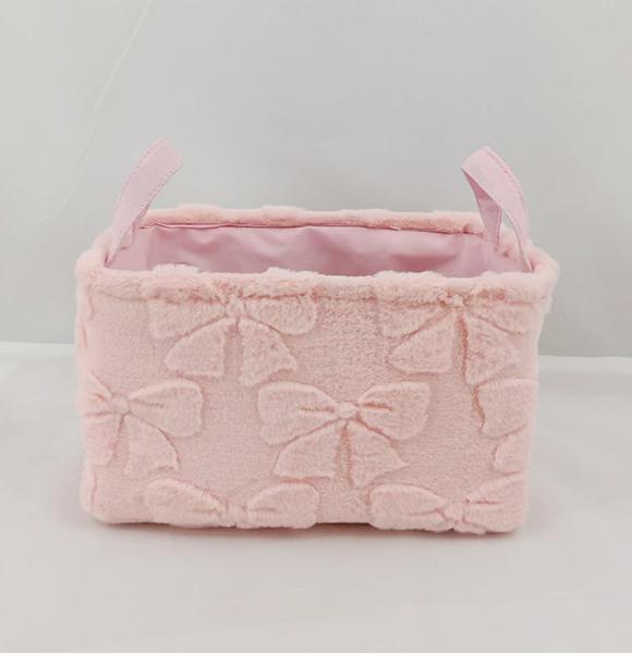 Fluffy Bow Storage Tote With Handles - Pink - 4