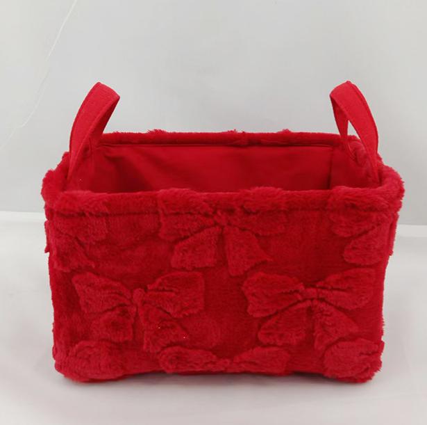 Fluffy Bow Storage Tote With Handles - Red