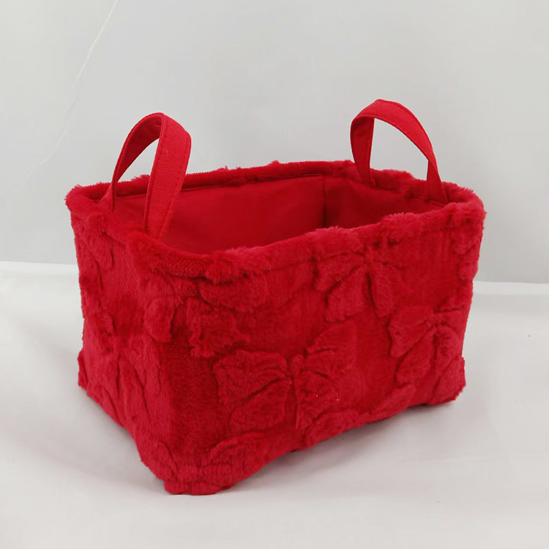 Fluffy Bow Storage Tote With Handles - Red - 2