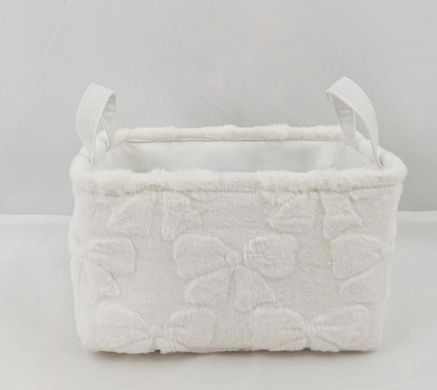 Fluffy Bow Storage Tote With Handles - White