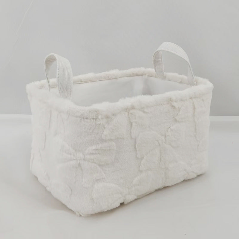 Fluffy Bow Storage Tote With Handles - White - 1