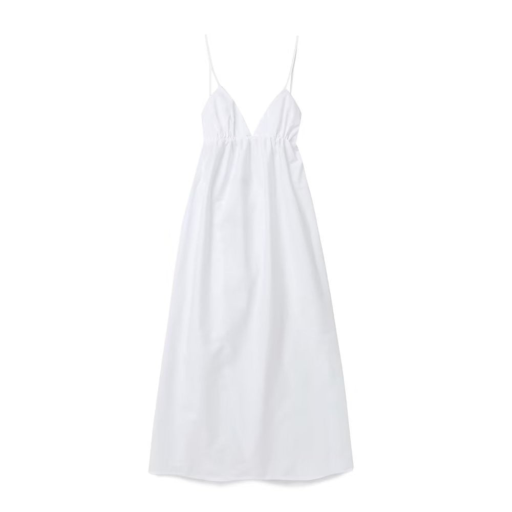 Backless Poplin Tiered Slip Maxi Dress - White