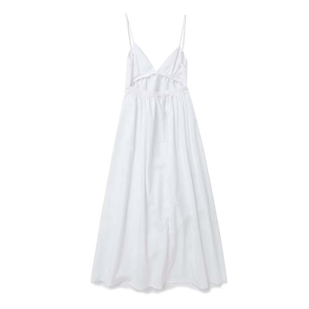 Backless Poplin Tiered Slip Maxi Dress - White - 1