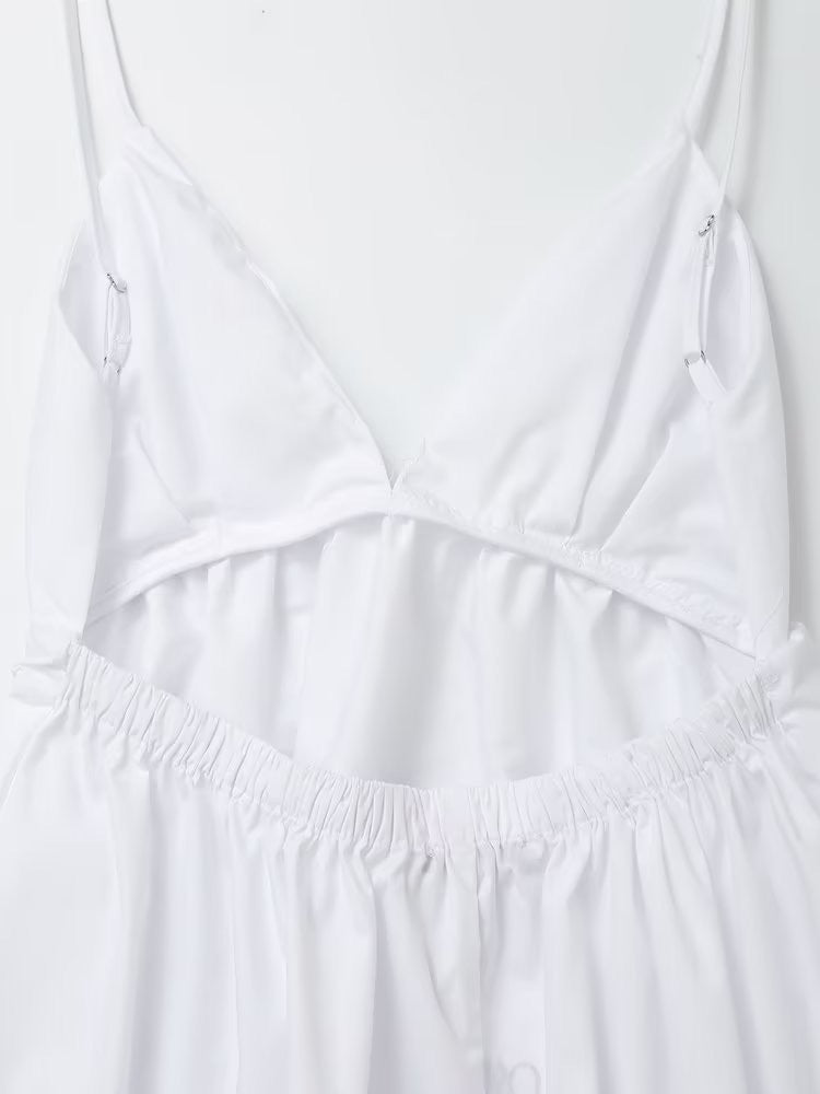 Backless Poplin Tiered Slip Maxi Dress - White - 4