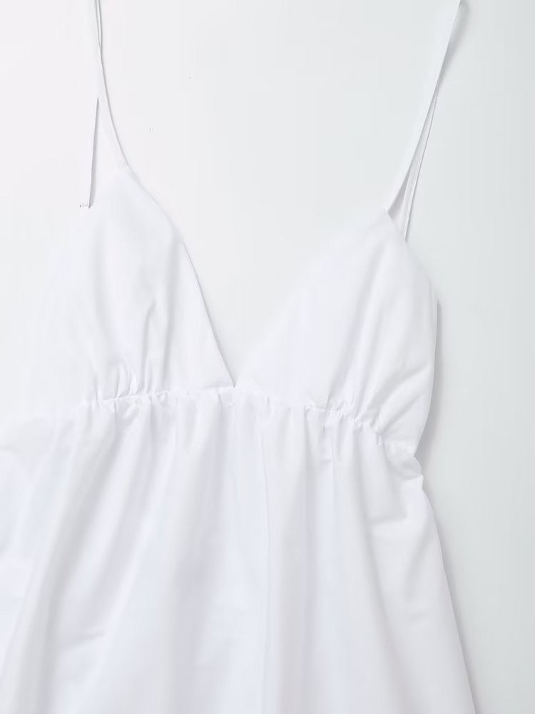 Backless Poplin Tiered Slip Maxi Dress - White - 5