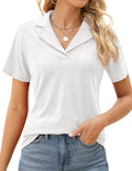 Notch Collar Short Sleeve Curved Hem Tee - white