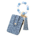 Leopard Beaded Wristlet Keychain Card Holder - GreyBlue