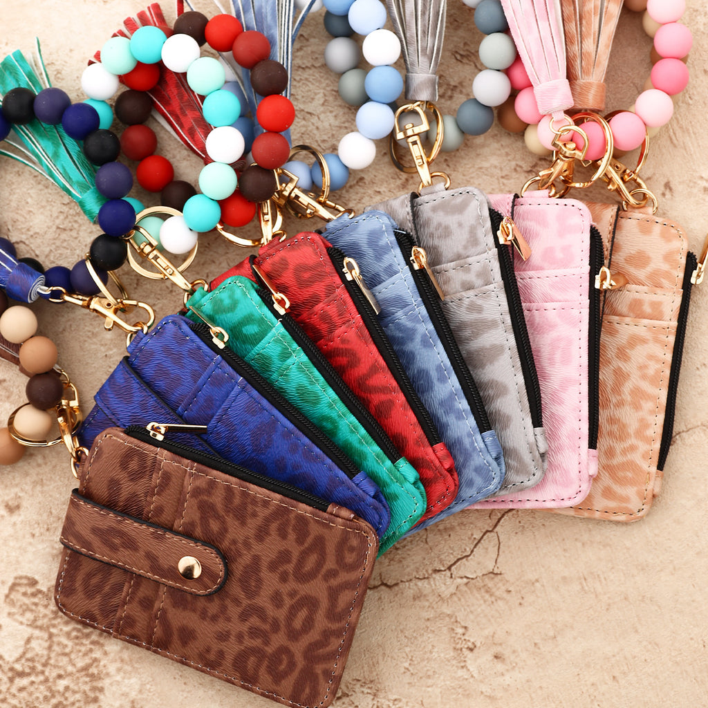 Leopard Beaded Wristlet Keychain Card Holder - view 1