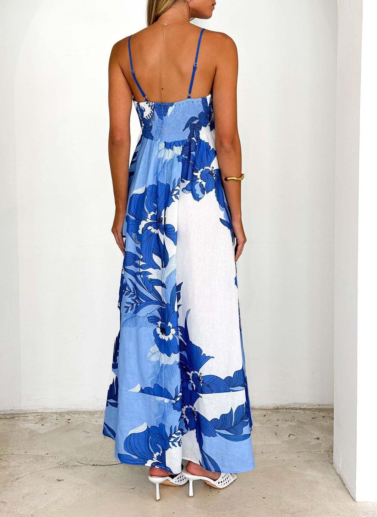 Watercolor Floral Tiered Maxi Cami Dress - Blue - 2
