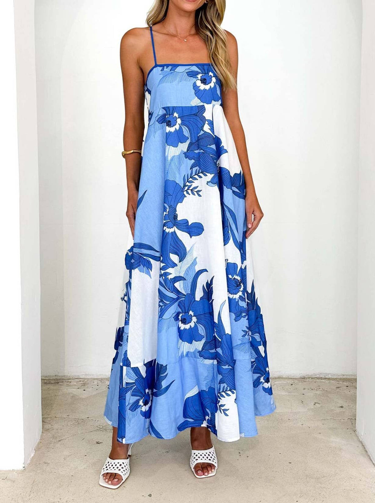 Watercolor Floral Tiered Maxi Cami Dress