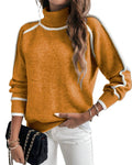 Contrast Piping Turtleneck Knit Sweater - Caramel
