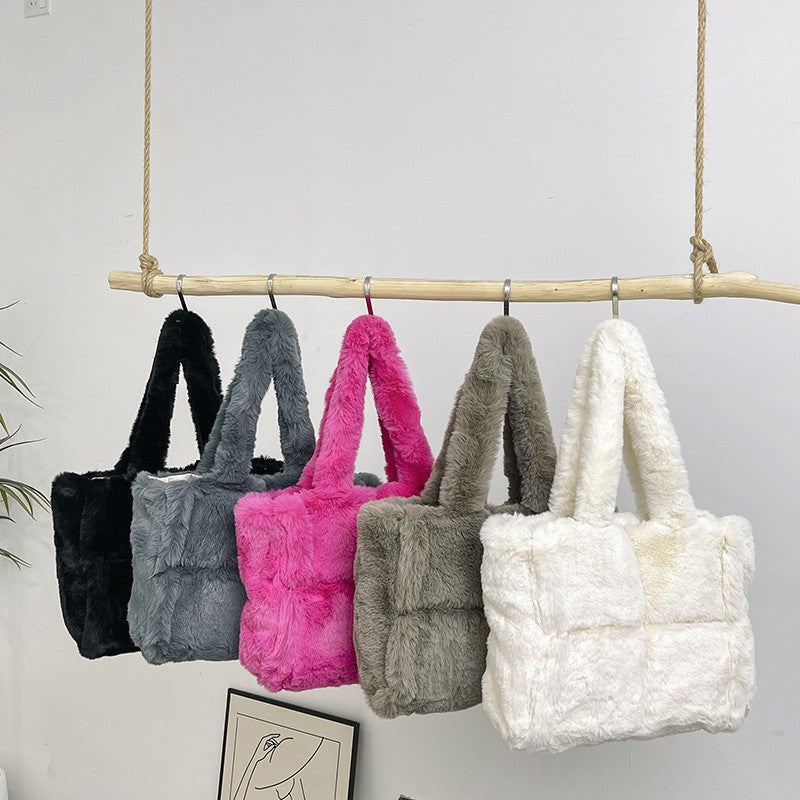 Plush Faux Fur Patchwork Tote Bag