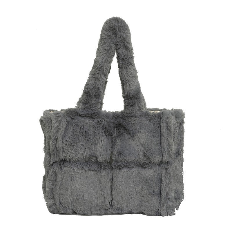 Plush Faux Fur Patchwork Tote Bag