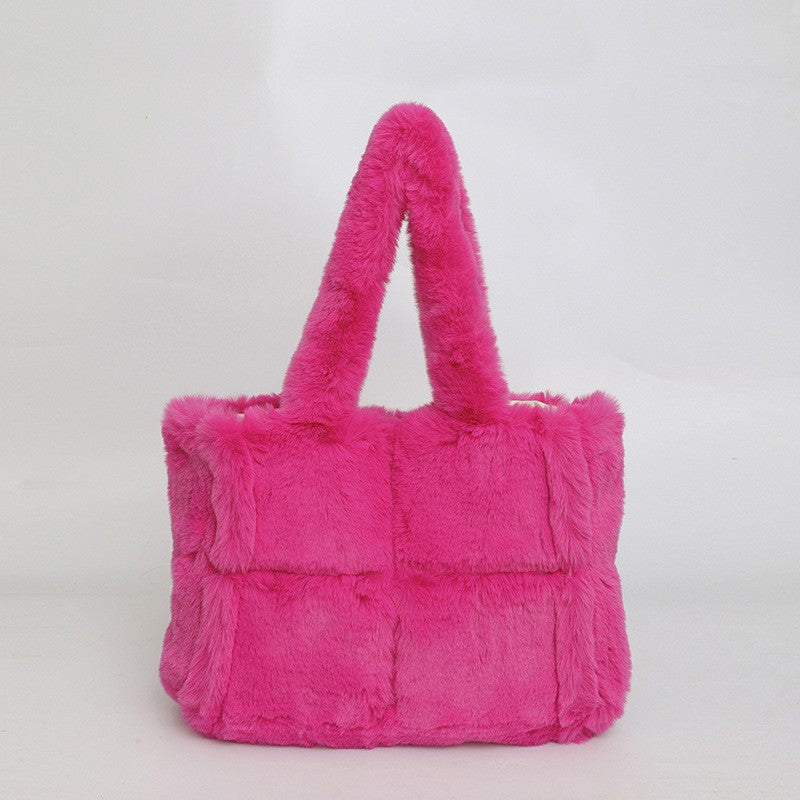 Plush Faux Fur Patchwork Tote Bag