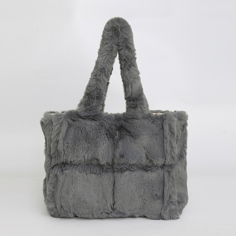 Plush Faux Fur Patchwork Tote Bag