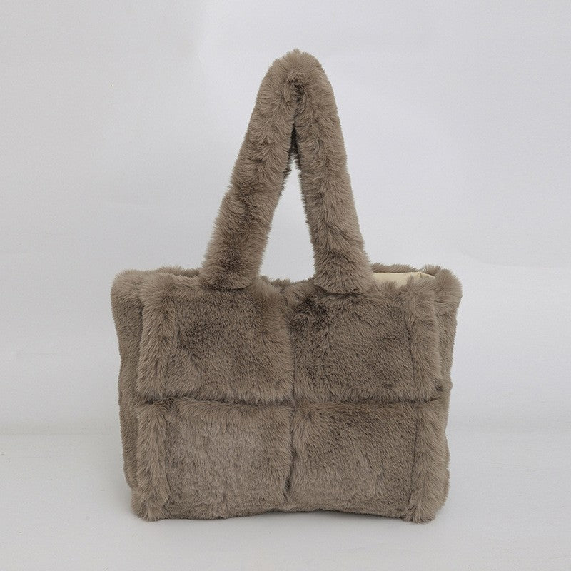 Plush Faux Fur Patchwork Tote Bag