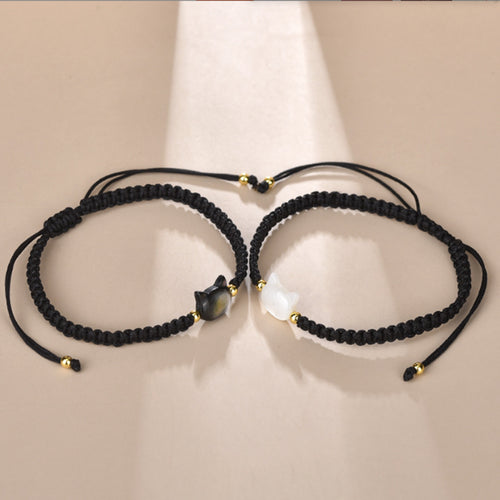Adjustable Cat Charm Braided Cord Bracelet