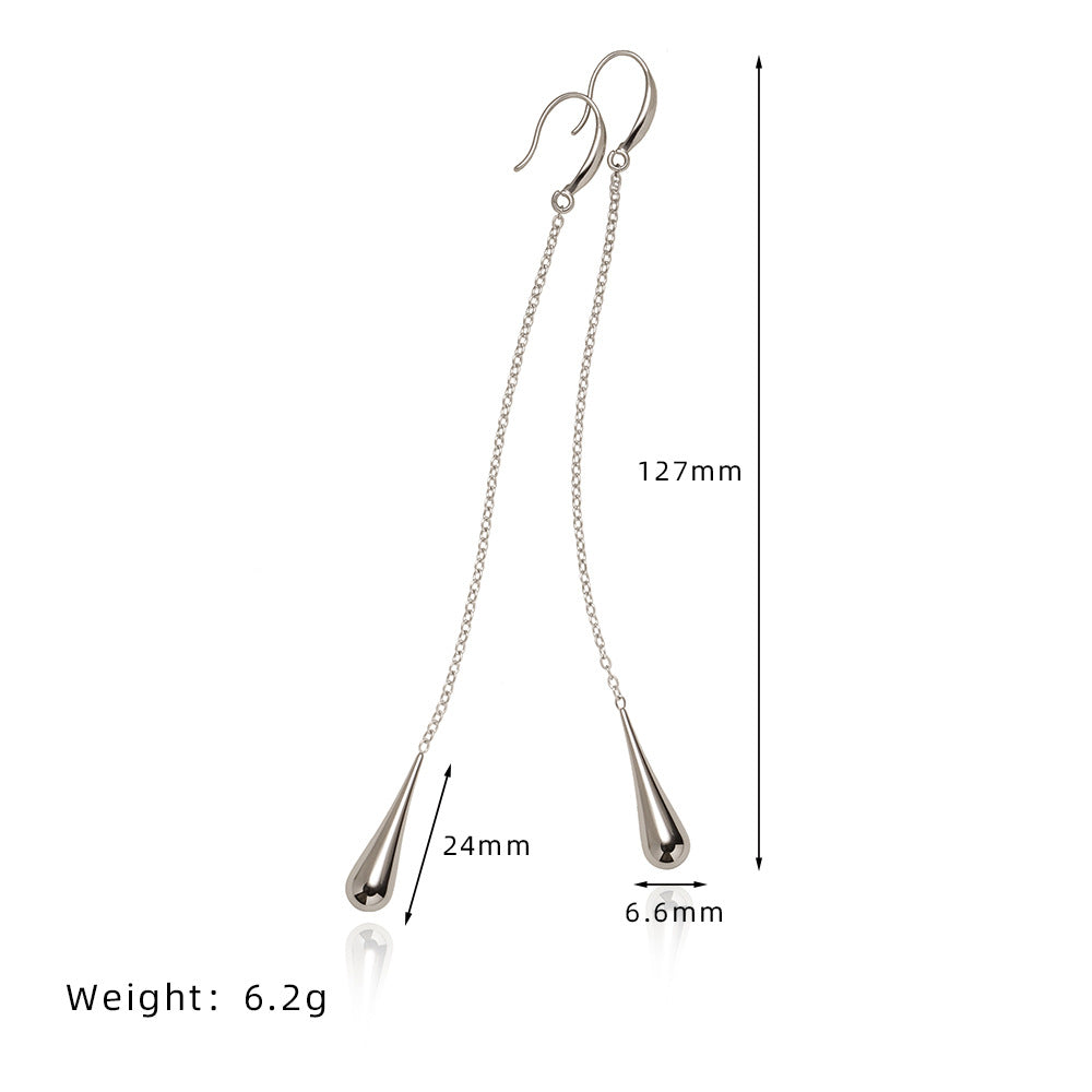 Long Chain Threader Teardrop Earrings - Silvery