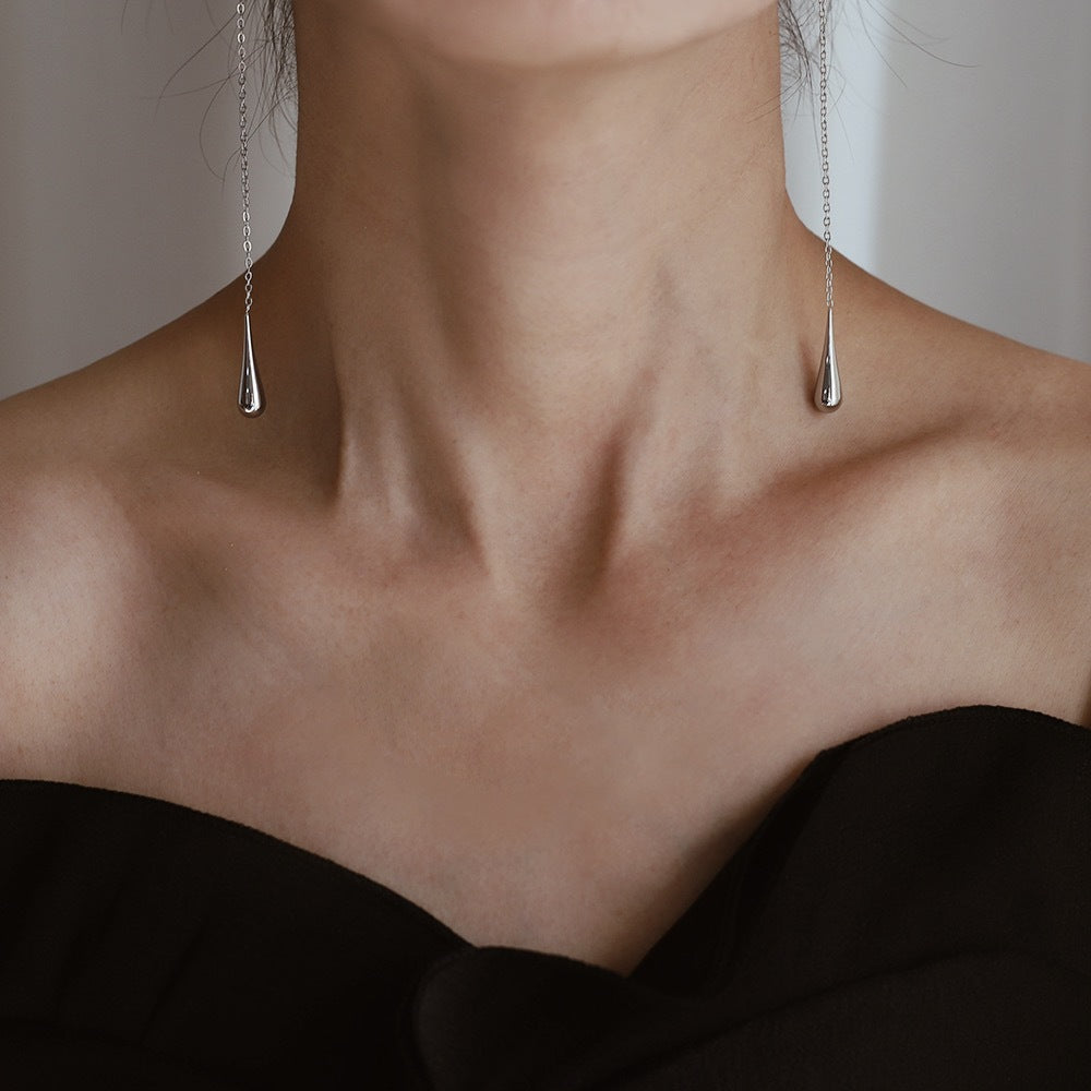 Long Chain Threader Teardrop Earrings - view 1
