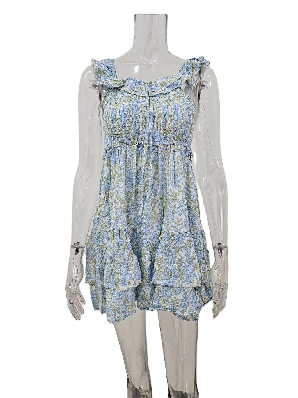 Floral Tiered Ruffle Mini Sundress - Blue