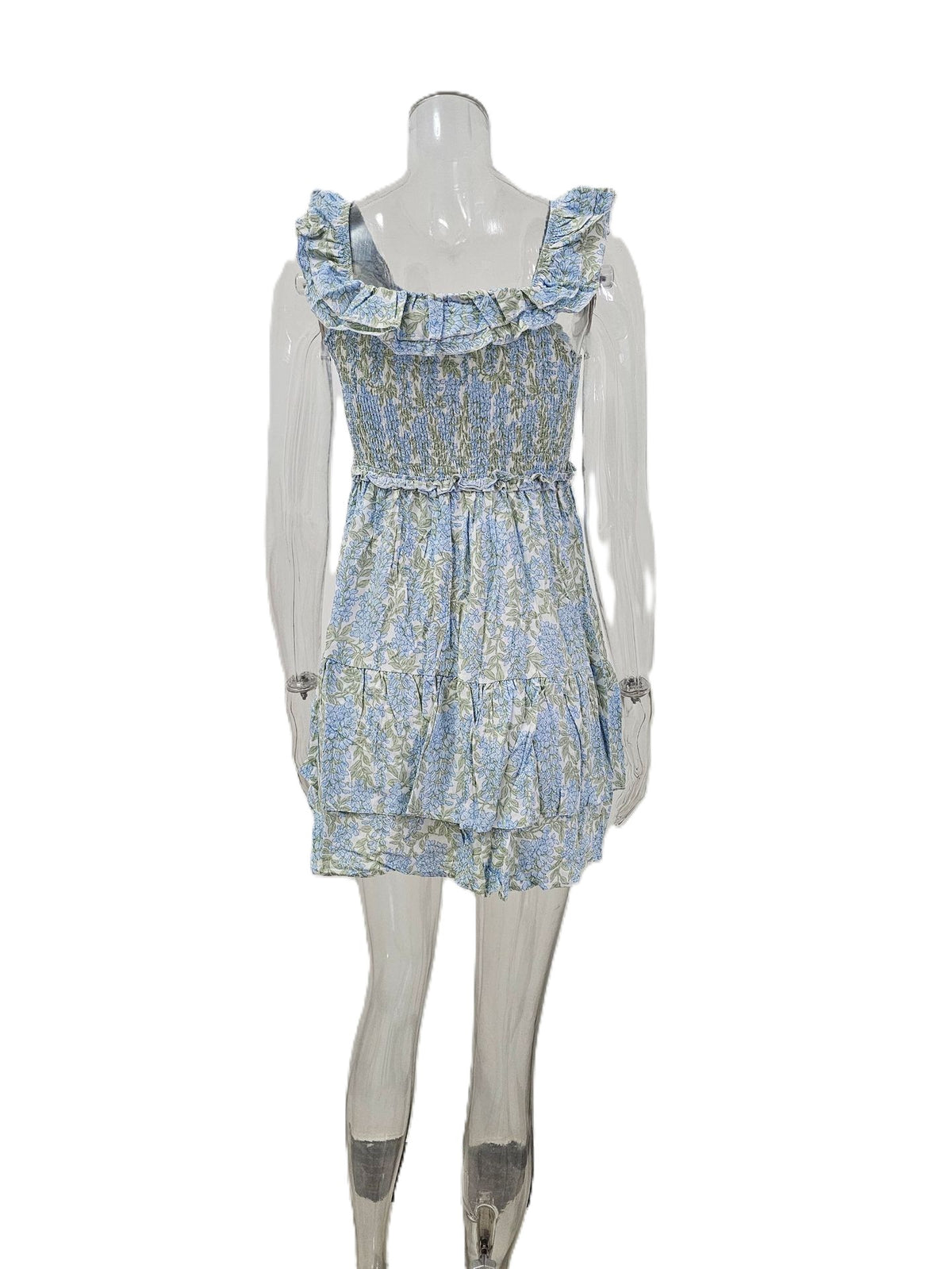 Floral Tiered Ruffle Mini Sundress - Blue - 1