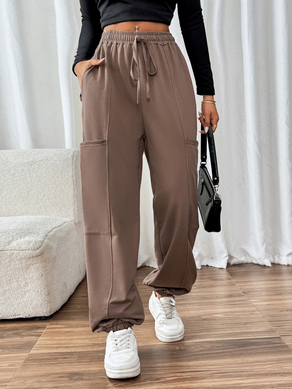 Drawstring Elastic Cuff Pocket Joggers - view 1