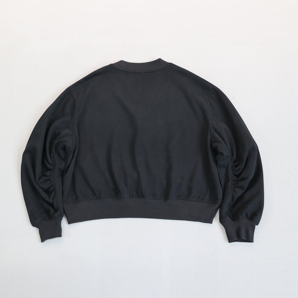 Cropped V Neck Sweatshirt With Ruched Sleeves - Black - 5