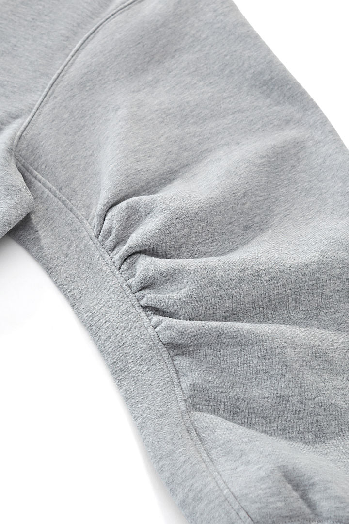 Cropped V Neck Sweatshirt With Ruched Sleeves - Grey - 12