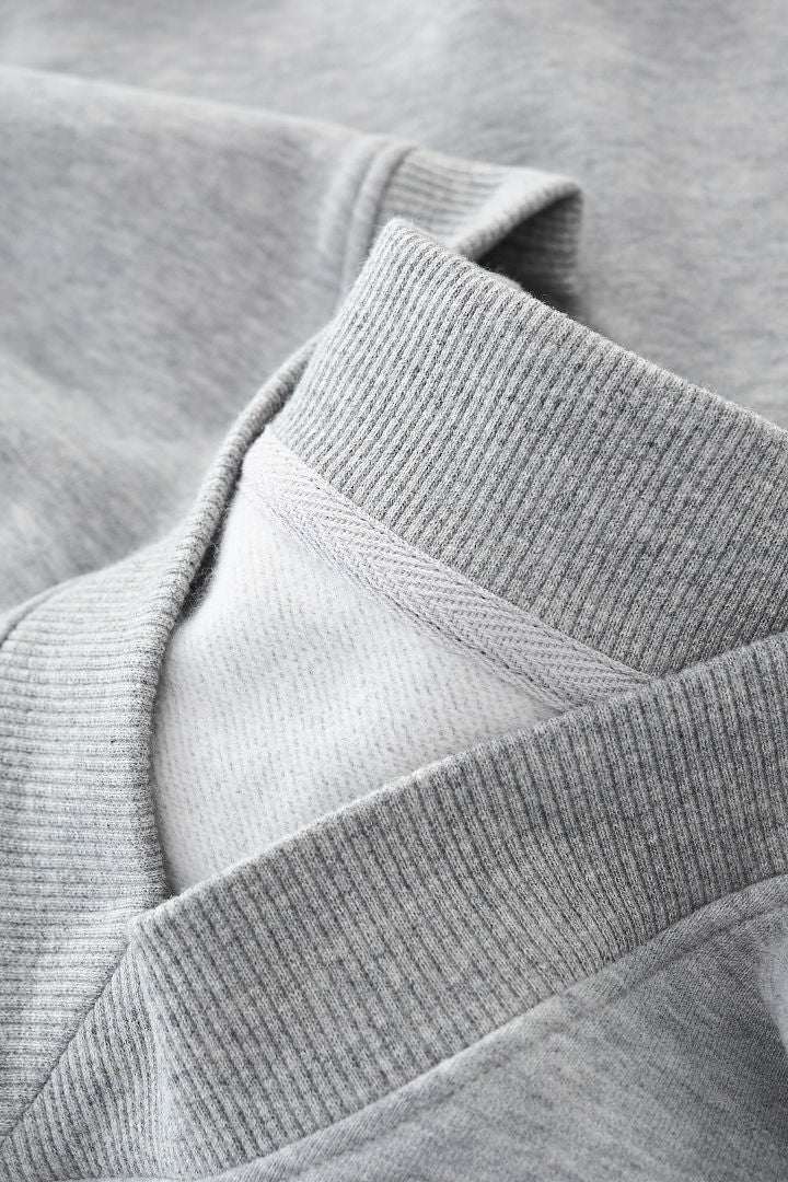 Cropped V Neck Sweatshirt With Ruched Sleeves - Grey - 15