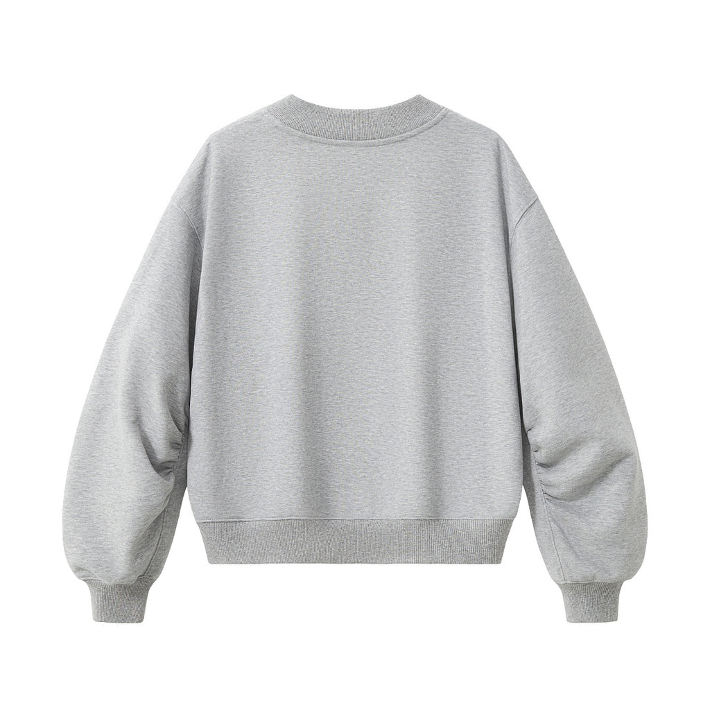 Cropped V Neck Sweatshirt With Ruched Sleeves - Grey - 6