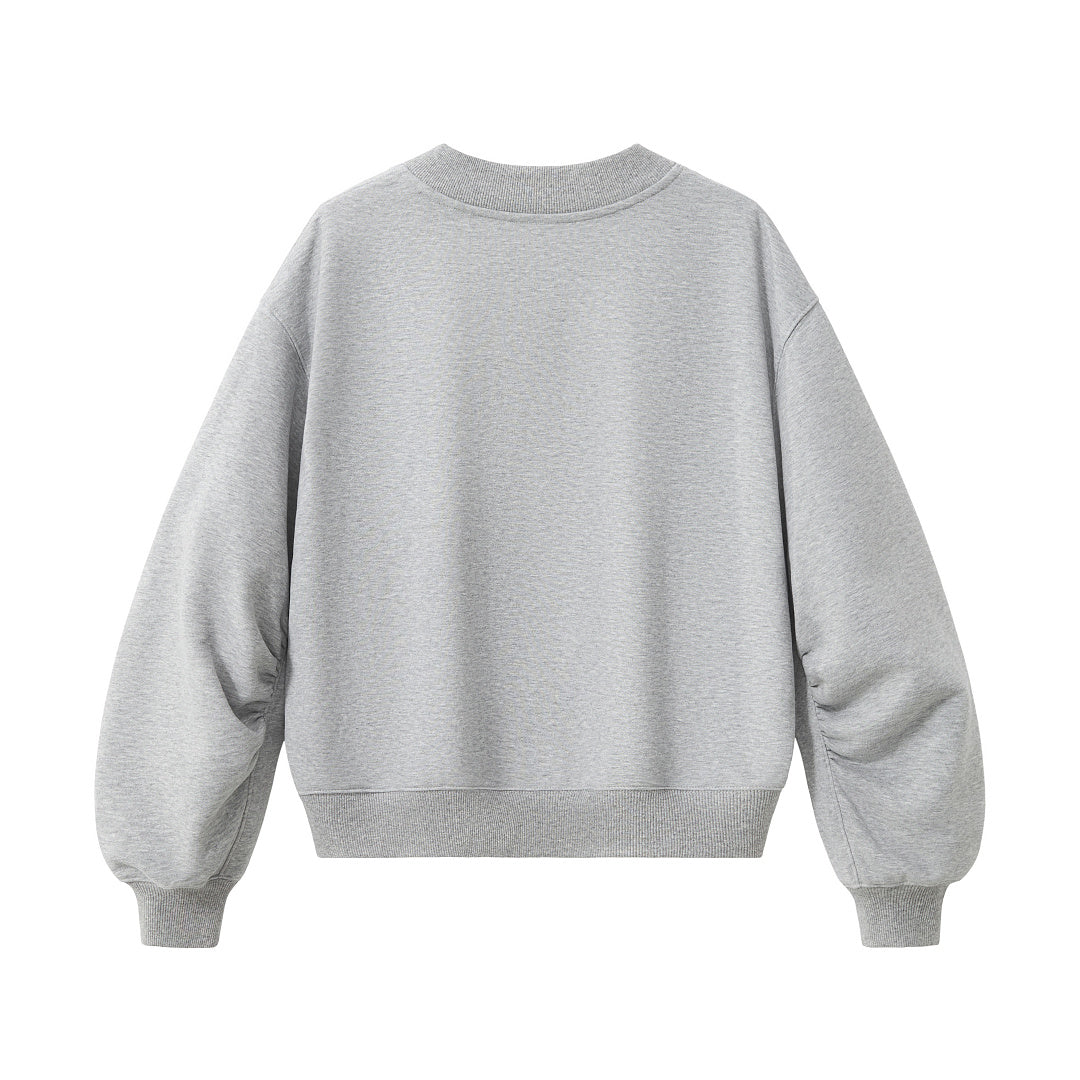Cropped V Neck Sweatshirt With Ruched Sleeves - Grey - 6
