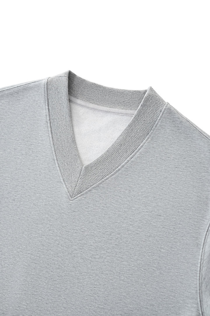 Cropped V Neck Sweatshirt With Ruched Sleeves - Grey - 7