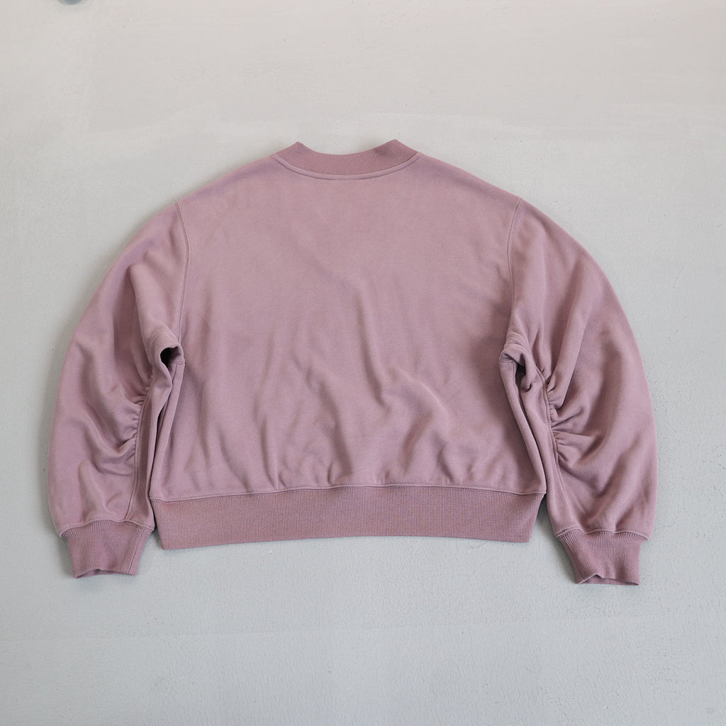 Cropped V Neck Sweatshirt With Ruched Sleeves - Purple - 3